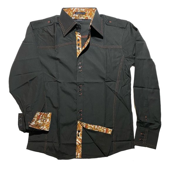 Lanzo Couture Other - New Lanzo Men’s Button Down Shirt w/ Paisley Trims Stitches Accents Size S Blck